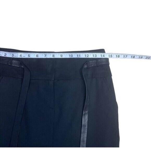 ELIE TAHARI Pencil Knee Skirt Black Wool Leather Tie-Waist Pockets Career 2 EUC - Picture 5 of 8